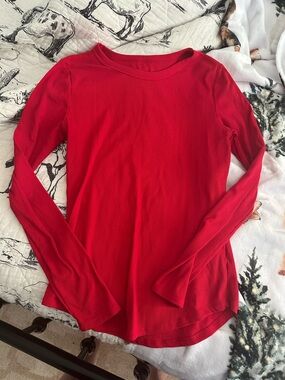 NOBO Red Ribbed Long-Sleeve Crew Neck Top